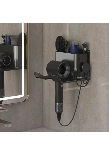 Xuweiwei Gri 1 Adet Delme Gerektirmeyen Duvara Monte Saç Kurutma Makinesi Askısı Banyo Organizatörü Gri.