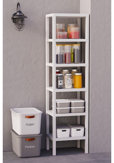 6 Katlı Banyo Düzenyelici Raf Mutfak Banyo Salon Çocuk Odası Düzenleyici Raf - Beyaz Beyaz