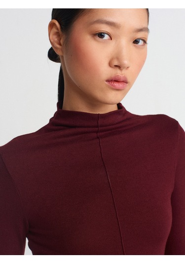 Dilvin 31391 Dik Yaka Uzun Kollu Top Bordo
