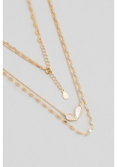 Lucky 18 Ayar Sarı Altın Kaplama 50 Cm Gümüş İkili Kolye