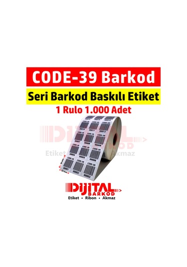 Code 39 Barkod Baskılı Seri Numaralı Etiket Gs1 Barcode /1000Ad.