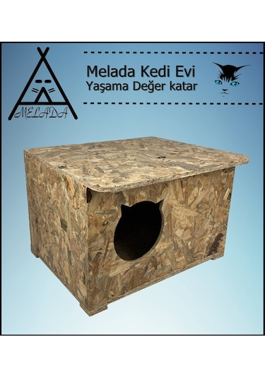 Melada Kedi Evi Dış Ortam Uygun Ahşap Kedi Evi Osb 50x35x30 Cm