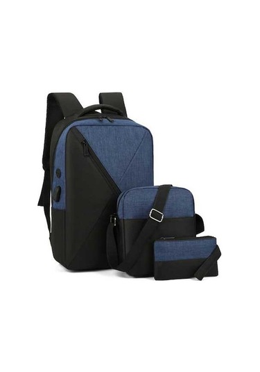 Didadodo 3'lü Usb Şarjlı Sırt Çantası Seti - Büyük Kapasiteli, Su Geçirmez, Ergonomik Tasarım 15.6 Laptop Uyumlu Mavi Renk, Mavi Mavi