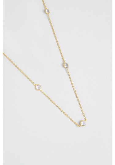 Beyaz Taşlı 18 Ayar Sarı Altın Kaplama 90 Cm Gümüş Kolye Sarı