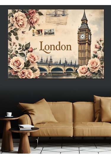Güller Ve Londra Big Ben Dekoratif Kanvas - Mdf Ahşap Tablo
