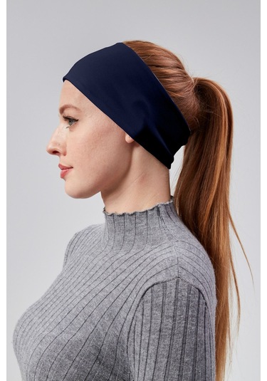 Kadın Spor Saç Bandı Bandana Penye Esnek Bone Dikissiz Lacivert