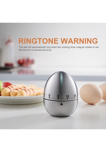 Geeroyoo Yumurta Şeklinde Paslanmaz Çelik Mekanik Mutfak Zamanlayıcısı - 60 Dakika Sayacı