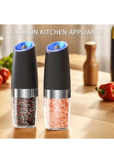 Honeybeeshop 1 Adet 2 Adet Kahverengi Plastik Gövdeli Yerçekimi Aktifli Elektrikli Tuz Karabiber Değirmeni Otomatik Öğütme Led Işıklı Ayarlanabilir Öğütme Ahşap