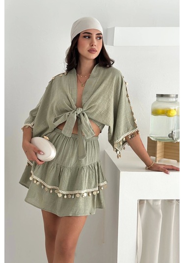 Deniz Kabuğu Aksesuarlı Takım Haki Haki