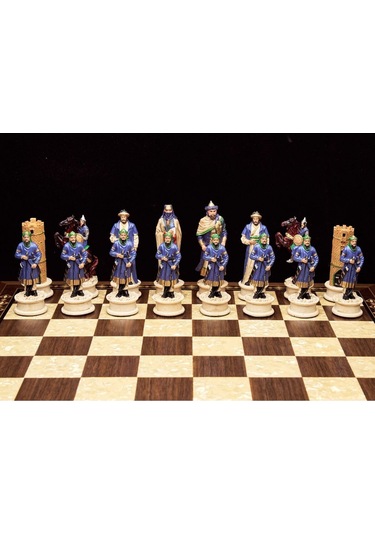 Osmanlı-ingiliz Temalı Büyük Boy Lüks Satranç Ve Star Ceviz Desenli Satranç Tahtası