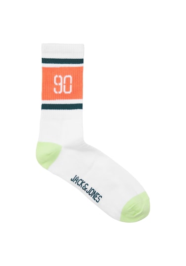 Jack & Jones Çizgili ve Logolu Tekli Çorap - Retro 12250746 - 1 Çift Beyaz - Turuncu Beyaz
