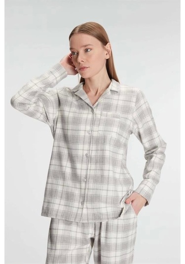 Anıl Kare Desenli Pamuklu Gömlek Pijama Takımı Gri