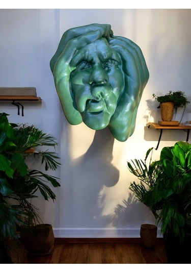 Soyut 3d Yüz Heykeli Modern Duvar Dekoru Çağdaş Yüz Formlu Duvar Heykeli 50x39 Cm Dev Heykel