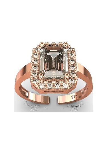 925 Ayar Zirkon Taşlı Rose Ayarlanabilir Baget Gümüş Yüzük 10-20