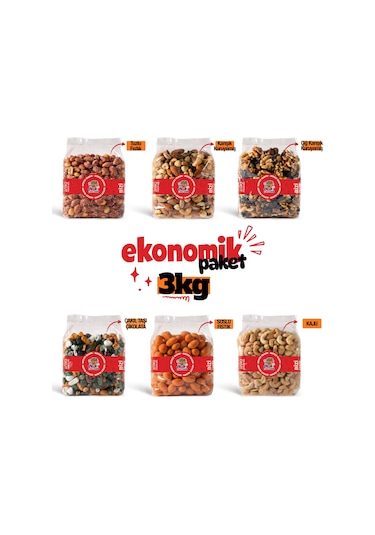 Ekonomik Paket 3 Kg 6 Çeşit Karışık Kuruyemiş Seti