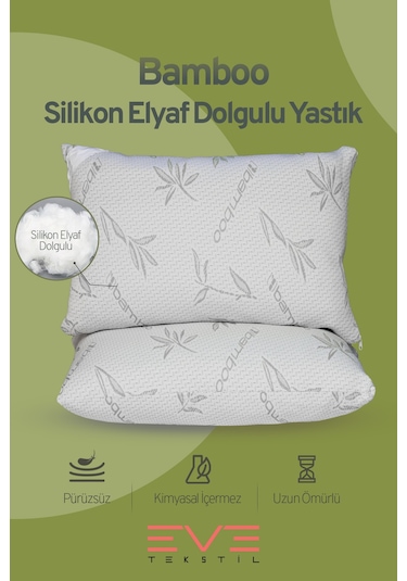 Eve Tekstil 8 Adet Bamboo Gri Serisi Kılıflı Fermuarlı Yıkanabilir Antialerjik Silikon Elyaf Yastık 50x70cm 800 Gr Gri