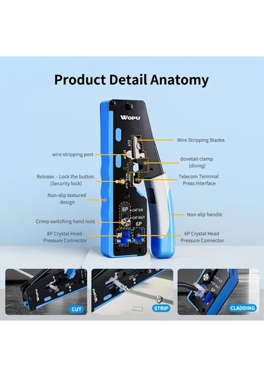 Besthome1 Dream011 Wq04s-37022 Woputopus Rj45 Sıkma Aracı Cat7 Cat6a Cat6 Cat5e Cat5 Modüler Fiş Bağlayıcı Ağ Kablosu Profesyo