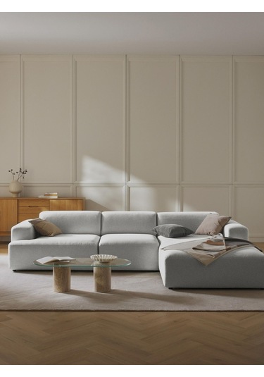 Massimo 3 Modül Sağ Köşe Koltuk Takımı Gri Keten Kumaş Sağ Gri