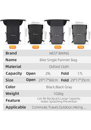 Yuntech01 Dayanıklı Bisiklet Çantası - Geniş Kapasiteli, Su Geçirmez Sırt Çantası, Çift Kullanımlı Siyah