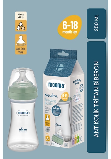 Mooma Neutra Antikolik Tritan Biberon 250 Ml 6-18 Ay Orta Akış - Çağla