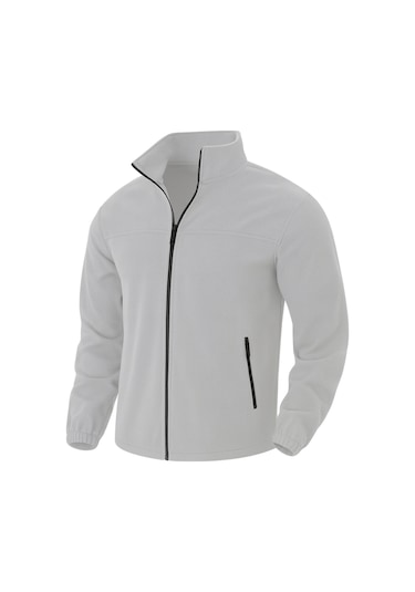 Genıus Store Erkek Polar Bato Yaka Tam Fermuarlı Cepli Polar Bato-polar Gri