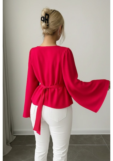 Khi-zai Kadın Degaje Yaka Şehirli Stil Bluz Pembe