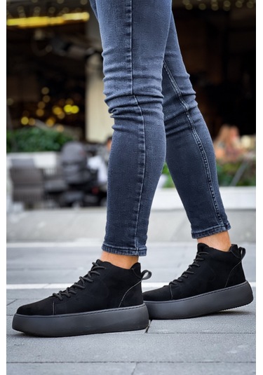 Pabucmarketi Bağcıklı Erkek Spor Bot Siyah Süet Siyah Taban Çok Renkli