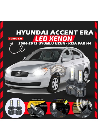 Hyundai Accent Era 2006-2012 Uzun-kısa Far Uyumlu Şimşek Etkilii Led Xenon Premium Series H4