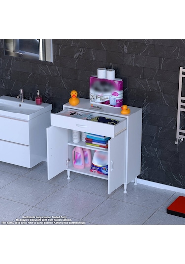 Modilayn Emir 75x88x32,5 Cm 1 Çekmece 2 Kapak 1 Raf 2 Bölme Çok Amaçlı Banyo & Mutfak Dolabı Beyaz