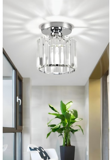 Chiaro Forte Model Krom Renk Kaplama Kristal Taşlı Metal Gövde Luxury Serisi Modern Plafonyer Avize Krom