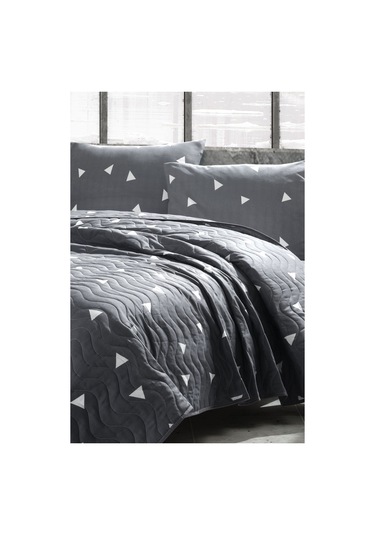 Eponj Home Kapitone Yatak Örtüsü Seti Tek Kişilik Üçgen Gri