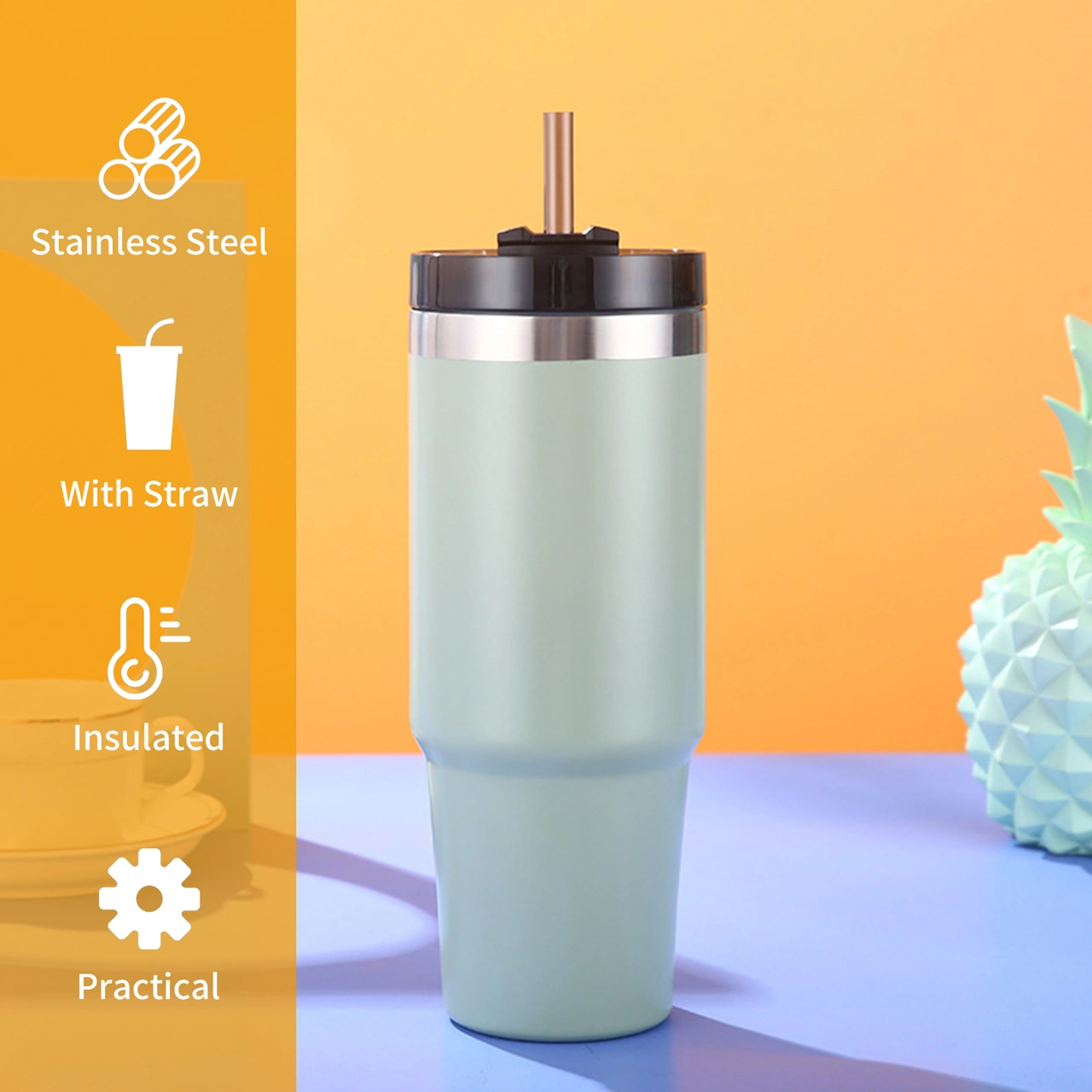 Shineyee 304 Paslanmaz Çelik Isı Saklama Bardak, 20oz, 6-12 Saat Sıcak/soğuk Tutar, Pipetli Kapaklı, Araç/seyahat/kamp Uygun Mavi