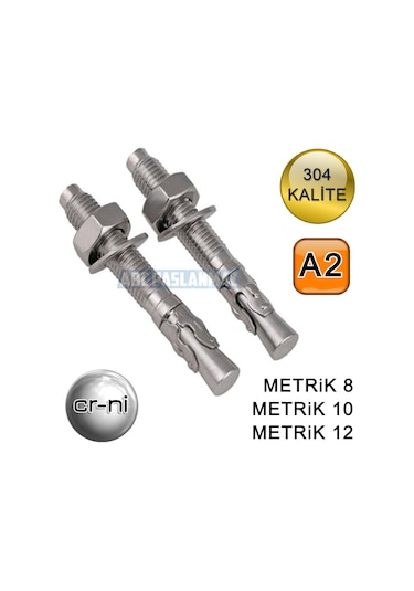 Paslanmaz Çelik Dübel Klipsli 304 Kalite A2 M10 X 90 MM