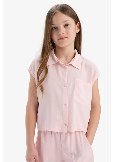 DeFacto Kız Çocuk Cropped Fit Pamuklu Kısa Kollu Gömlek D7644A825SMPN638
