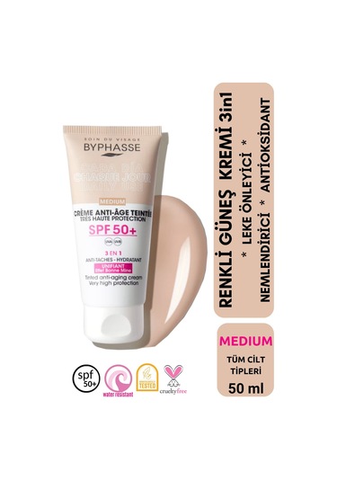 Byphasse Anti-Aging 3'ü 1 Arada Renkli Güneş Kremi Medium SPF50+ 50 ML