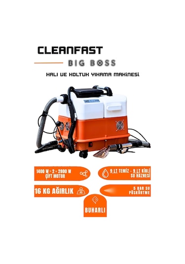 Cleanfast Big Boss Çift Motorlu Buharlı Koltuk Halı Yıkama Makinesi Profesyonel