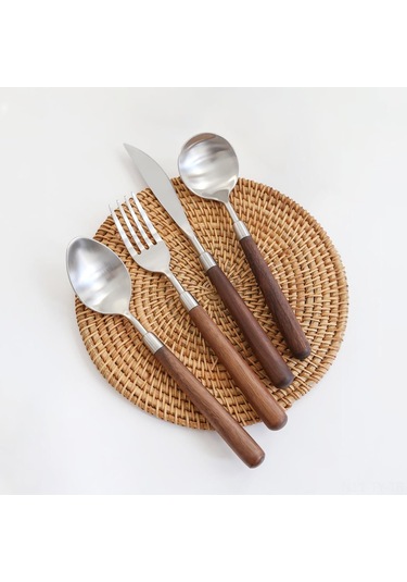 Teltree 304 Paslanmaz Çelik 4'lü Beste: Doğal Ceviz Saplı Yemeklik Takımı Ceviz