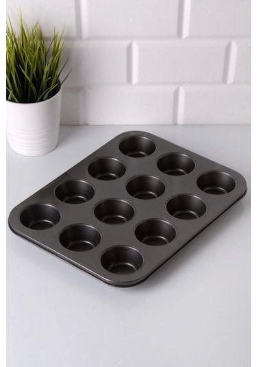 Porlisma 12'li Muffin Kalıbı, Metal Kek Kalıbı Siyah