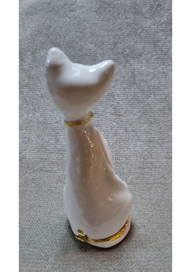 Zirkon Taşlı Emaye Beyaz Kedi Kutu Biblo 001