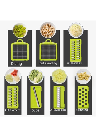 Teltree Mutfakta Kullanım İçin Çok Fonksiyonlu Kendine Has Tasarım Dilimleme-ince Kesme Aleti, 7 Bıçaklı Beyaz, Yumurta Akı Ayırıcı Hediyeli İngilizce Paket 7 Bıçaklı Beyaz Dilimli