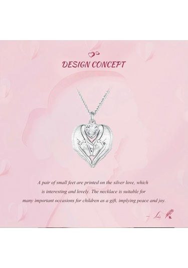 Novahub Wostu Anneler Günü Hediyesi 925 Ayar Gümüş Bebek Ayak İzi Kalp Charm Kolye Zincir, Sevgilisi İçin Gümüş