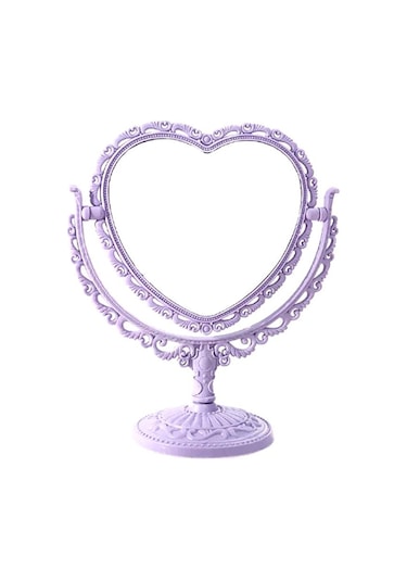 Masaüstü Makyaj Aynası Kalp Şeklinde Makyaj Masası Taşınabilir Çift Taraflı Makyaj Aynası El Aynası Kozmetik Kompakt Ayna Kadınlar İçin Mor