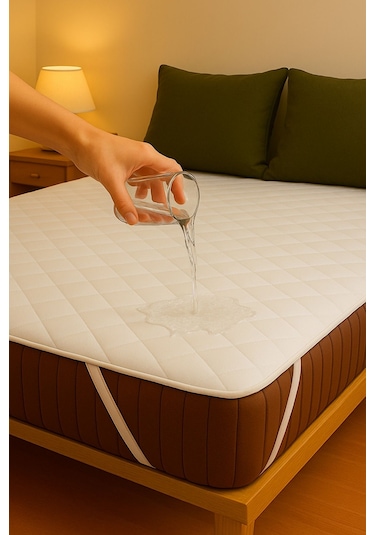 Yatak Alezi Pamuklu Kapitone Köşe Lastikli Sıvı Geçirmez Yatak Koruyucu Beyaz Beyaz