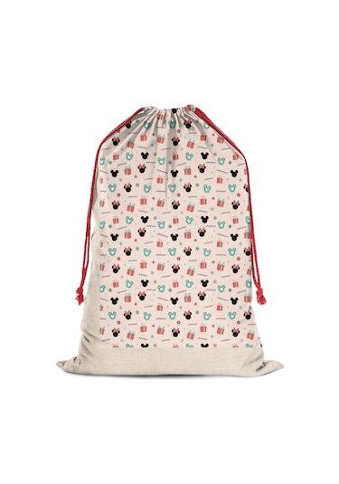 Büyük Noel Baba Hediye Çantası, Pamuklu Kordonlu, Yeniden Kullanılabilir Noel Kartun Simgesi