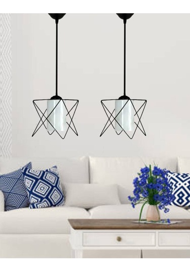 Trend Kitchen 2 Adet Zigzag White Glass One Mutfak, Antre, Koridor, Avize Siyah