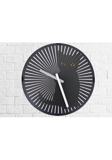 Saat Hareketli Kedi Sesli Duvar Saati Kedili Dekoratif Hediyelik Siyah