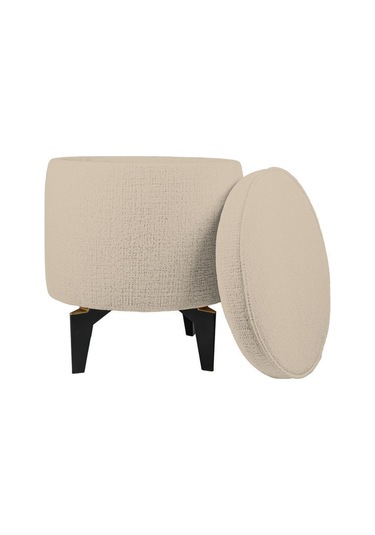 Gazzini Furniture Rio Retro Ayaklı Sandıklı Silindir Dekoratif Puf - Krem