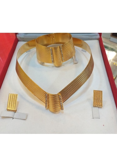 Kadın Altın Kaplama Trabzon Hasır Örgü Takı Seti N11.5796 Altın