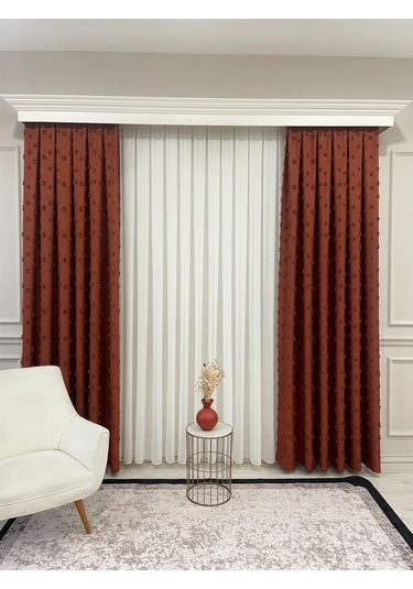 Brillant Carla Puffy Püsküllü Perde İstenilen Tüm Ölçülerde Kiremit Kiremit