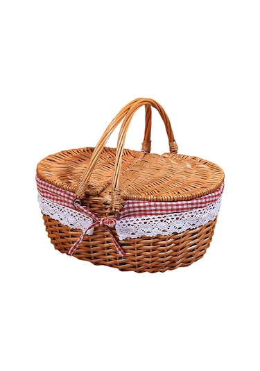 Homyl Piknik Sepeti Kırsal Pratik Hasır Depolama Park Açık Kırmızı Kareli